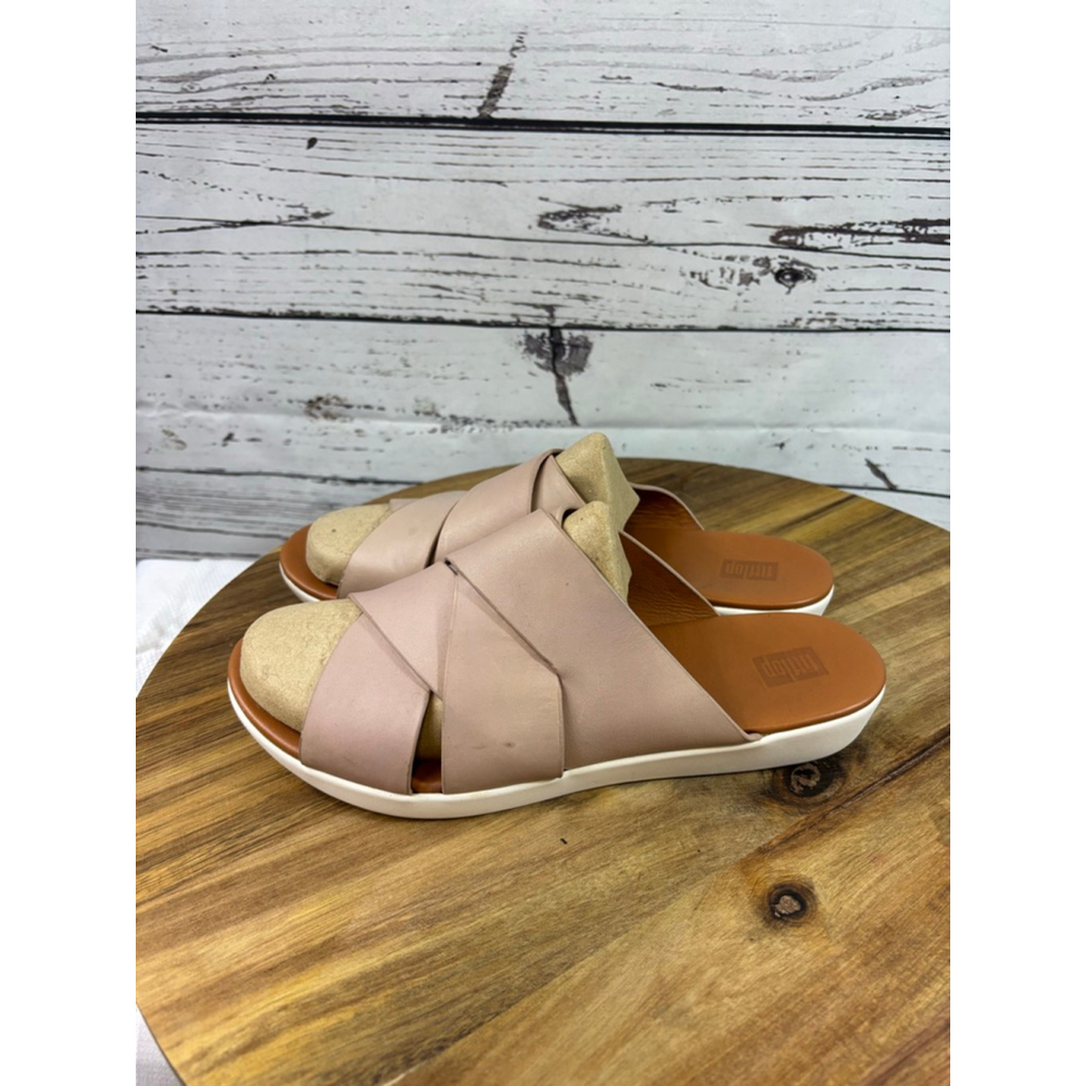 Women's FitFlop Pink Brown Criss Cross Slide Sandals Size 9